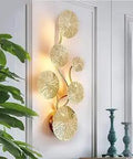 Gold Lotus Leaf Wall Sconce Night Light Dope Luxury Flush Mount Ceiling Lamp for Living Room and Bedroom, Sleek Metal Fixture