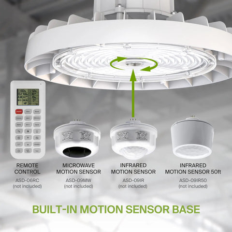 Ultra Bright LED High Bay UFO Light Fixture For Commercial Spaces, Dimmable, IP69K Waterproof, UL Listed with motion sensors