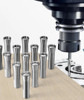 R8 Collet Set 13-Piece Precision 1/8 to 7/8 Inch Pro-Grade Mill Chuck With 0.0012 in TIR, 45 Steel shown next to machine