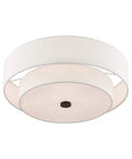 Four Light Semi Flush Mount Ceiling Fixture In English Bronze With Oatmeal Fabric Hardback Drum Shade And Satin White Diffuser