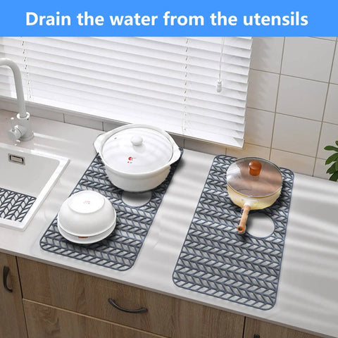 Silicone Sink Protector Mat For Kitchen Sinks 12 To 30 Inch Non Slip Raised Feet Gray Keeps Dishes Safe