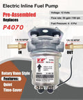 Replacement Electric Fuel Pump 12V 4-6 Psi 4-8 Rotary Vane Universal Auto Fuel Pump Plug And Play Ready shown with specs.
