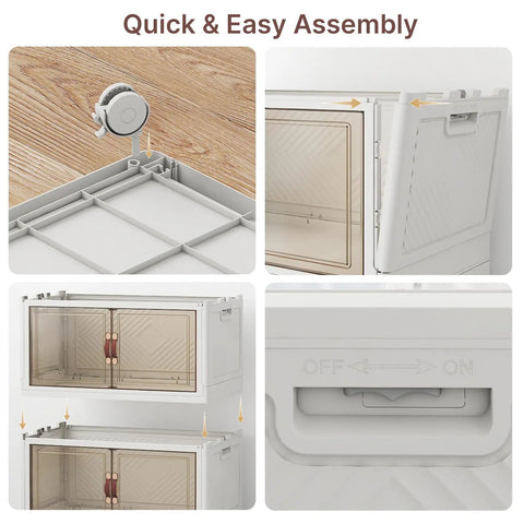 Ultra Large 720 Quart Stackable Storage Bins With Lids And Wheels Four Tier Closet Organizers showing assembly details