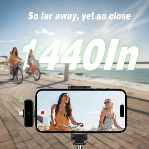 Wireless Lavalier Microphone For iPhone And Android recording two women cycling with clear audio up to 1440In