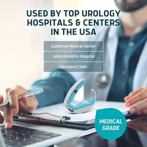 Doctor writing with Versa Clamp 2.0 2026 Upgrade on desk, medical grade clamp, used by top urology hospitals