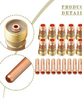 TIG Gas Lens and Collet Kit for Stubby Lens, 20 Pack Collet Set showing close-up of 17GL332 lenses and 10N24S collets