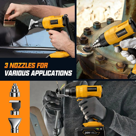Cordless Heat Gun Kit With 20V Lithium Ion Battery 4Ah Rechargeable Pack And Charger Portable Hot Air Tool with three nozzles