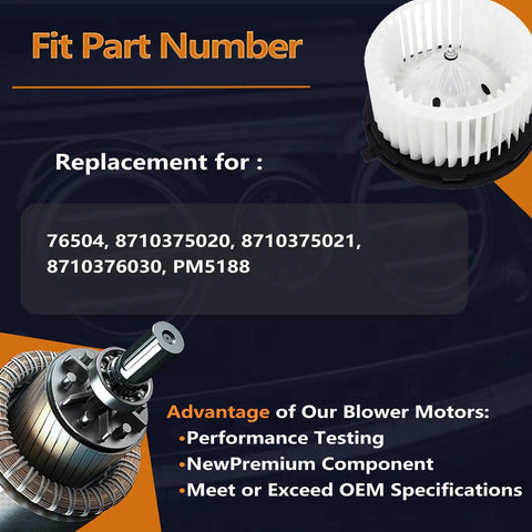 Part numbers for HVAC Air Conditioning Heater Blower Motor With Brushless Motor And Fan Cage Direct Fit For Lexus CT200h