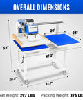 20x24 Inch Dual Platen Heat Press With Auto Lift For Bulk Sublimation Transfers dimensions diagram