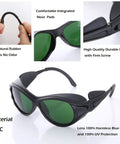 Pro Grade Laser Safety Glasses With Broad Spectrum Shield 190nm to 1200nm For Violet Blue Red Lasers, EN207 Certified, close-up