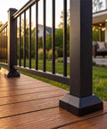 Rock Solid 8 Pack 2X2 Aluminum Square Post Base Flanges With Powder Coated Black Covers, close view of deck railing mounts