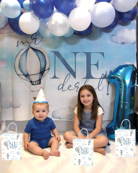 Hot Air Balloon Themed First Birthday Goodie Bags for Baby Boy Party Favors and Decorations with Kids at Party