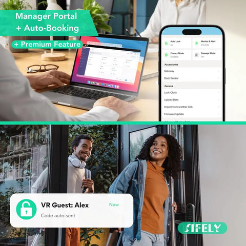 Image showing a Smart Door Lock With Built In WiFi And Fingerprint, Handle And Keypad, Remote Access And Auto Lock, Keyless Entry For Home And Airbnb.
