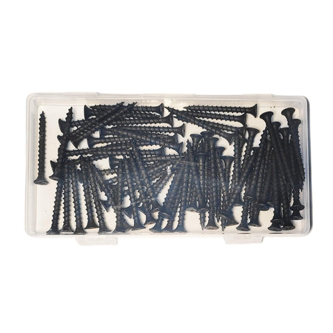 Absolute Job Site Grinders Number Eight X Two Inch Drywall And Wood Screws in a clear container with rugged coarse threads.