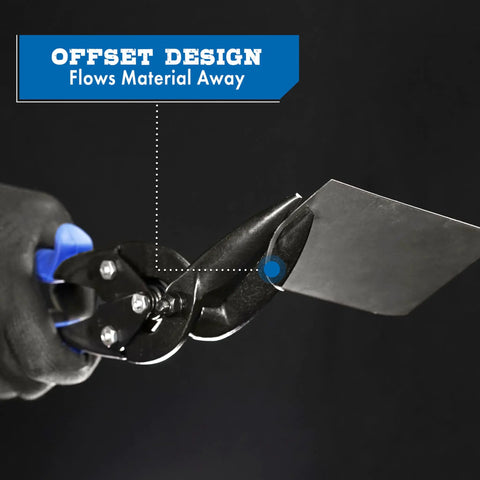 Power Cutters Long Cut Snips For Straight And Wide Curve Cuts, Offset Aviation Tinner Shears demonstrating offset design
