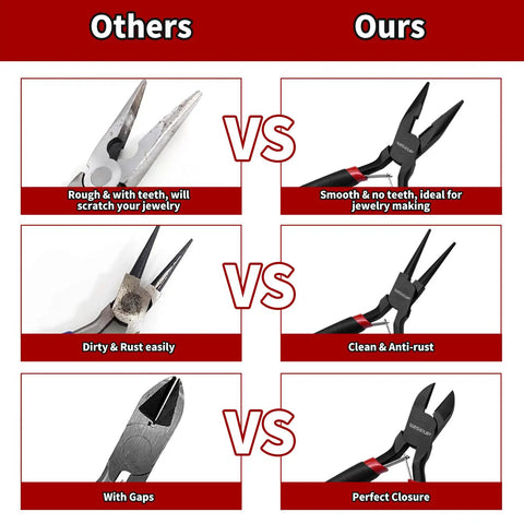 Comparison of others vs. Three Piece Pro Grade Jewelry Pliers Set For DIY Crafting And Jewelry Making The Must Have Kit Includes Chain Nose Pliers, Round Nose Pliers, And Wire Cutters With Tweezers And Jump Ring Built Tough For Wire Wrapping, Repairs And Everyday Jewelry Projects.
