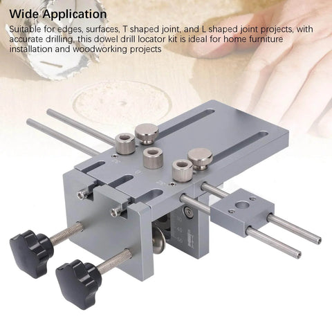 Self Centering Dowel Jig Kit With Quick Release Clamp And Aluminum Drill Guide for precise woodworking alignment.