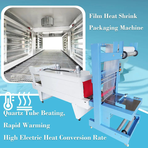Automatic Heat Shrink Sleeve Sealing And Cutting Machine For PE POF PP PVC Films, showing heated chamber and cutting section.