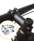Beefy Aluminum 31.8mm Mountain Bike Stem With 35mm Length For Mountain Road And BMX Bikes, silver finish close-up on bike