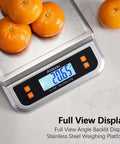 Beefy 88lb Heavy Duty Commercial Food Scale with stainless steel platform and full view LCD display showing weight of oranges.