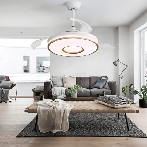 42 Inch Smart Ceiling Fan With Remote And Lights, Modern Chandelier Style, DC Motor, 3 Blades, 36W Dimmable, in living room setting