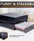 Bartesian Capsule Holder With Slide Out Drawer Matte Black 40 Pod Storage Organizer showing open drawer with pods