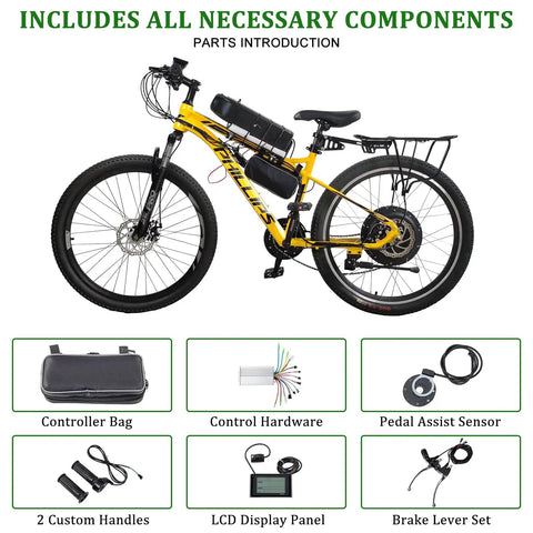 48V 1000W Electric Bike Conversion Kit With Pedal Assist Sensor LCD Display Gearless Hub Motor 26 Inch Aluminum Frame