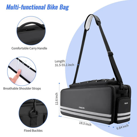 40L Bike Trunk Bag For Rear Rack With Foldable Panniers Ebike Battery Compatible Bag with adjustable shoulder strap and reflective strips