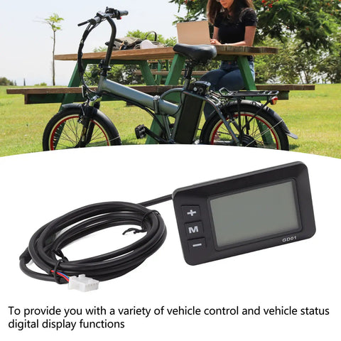 GD01 Electric Bike Dashboard Meter With LCD Screen For 22.2mm Handlebar, shown with an electric bike in the background
