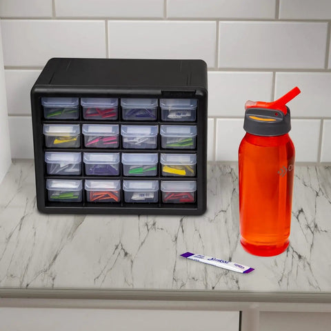 Heavy Duty 16 Drawer Plastic Storage Cabinet For Garage And Craft Organization Durable High Impact Organizer on counter