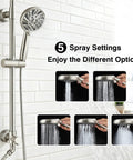 Retrofit Rain Shower System With 8 Inch Rainfall Shower Head, 5-Setting Handheld Spray, Slide Bar, Brushed Nickel Finish