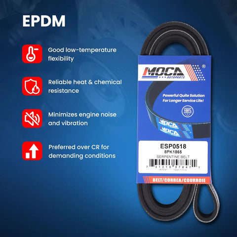 Premium 8PK1865 Serpentine Belt For Toyota Tundra 5.7L Engines Fits 2009 to 2011 Models, featuring EPDM material for durability.