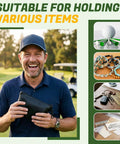 Valuables Golf Pouch Set Two Pack PU Leather Tee Bags With Waterproof Zippers And Velvet Lining in use on golf course