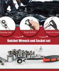 Ultimate 228-Piece Home Tool Kit Set With Screwdrivers, Wrenches, Pliers, Sockets, Saw, Knife And More displayed with socket set