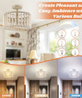 Wood Beaded Boho Ceiling Light Fixture With 2 Light E26 Socket Semi Flush Mount Chandelier in living room plus lighting effects