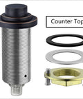 Slick Air Switch Kit For Garbage Disposal With Brass Button Matte Black Cordless Finish Six Color Options Durable Brass Button Plate Easy To Install On Sink Top Or Countertop Mount Works With Any Food Waste Disposer parts and countertop view