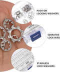 Hand holding Internal And External Tooth Serrated Lock Washers Kit Heavy Duty Stainless Steel M2 To 12 and storage box