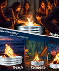 60 Inch Fire Pit Ring Built From 0.8mm Galvanized Steel Heavy Duty Burn Barrel for Wood Burning Fires with Spark Guard in outdoor settings.
