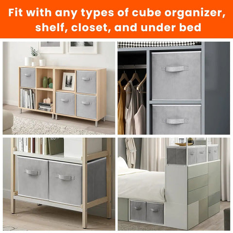 Rock Solid Eight Pack Storage Cubes 11 Inch Heavy Duty Fabric Closet Bins For Shelf Organization Collapsible Grey Cube Organizers For Clothes Blankets And Toys Durable Decorative Baskets