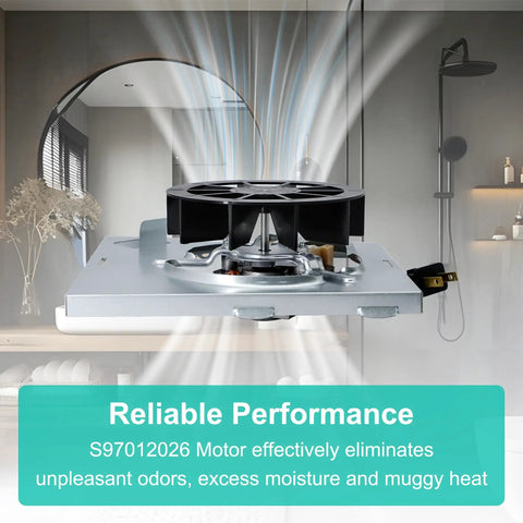Replacement Bathroom Fan Motor Assembly For Broan 688 Series And Nutone 695 And 696 R02B R01B R03B Models displayed in bathroom.