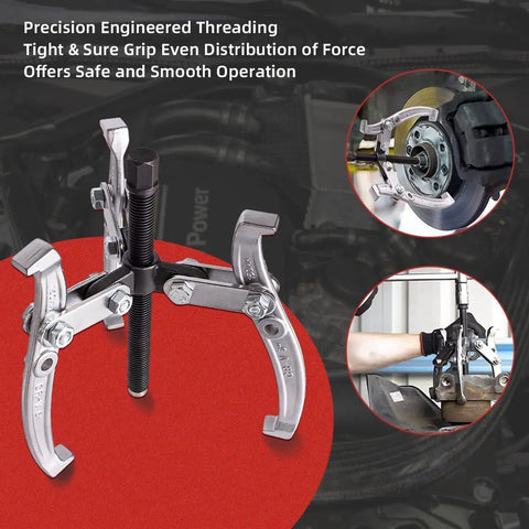 Heavy Duty Gear Puller Set With 3 Inch 4 Inch 6 Inch 8 Inch Jaws, Two And Three Jaw Pullers shown in action and detailed view