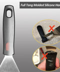 Close-up of a Heavy Duty Cast Iron Skillet Spatula with Full Tang Silicone Handle, highlighting handle durability and design