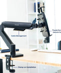 Level Up Your Workspace With This Height Adjustable Counterbalance Desk Mount For Tablets And 15 6 Inch Two In One Laptops Slick Spring Loaded Arm Rock Solid Grip Smooth Glide Finish Black with cable management and clamp-on installation.