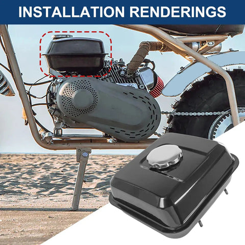 Installed Fuel Tank And Carburetor Kit For 212cc 196cc Go Kart Mini Bike Engines Six Point Five HP GX160 GX200, black, on engine.
