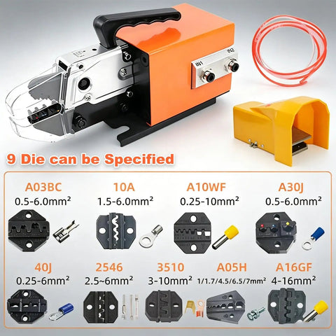 Heavy Duty Pneumatic Crimping Tool For Electrical Wire Terminal Dies Up To 16mm2 Air Powered Crimper Plier with dies and accessories.