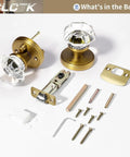Antique Brass Glass Door Knobs With Privacy Lock, Vintage Crystal Octagon Door Knobs For Bedroom And Bathroom installation kit
