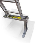 Ladder Leveler For Single And Extension Ladders, Stair Stabilizer With Anti Skid Surface shown on metal steps