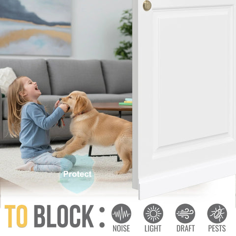 Door draft stopper, white, 3 in W x 39 in L, under-door seal; installed along bottom of door