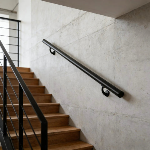 7FT Modern Aluminum Wall Mount Handrail Matte Black Rust Proof Zinc Brackets Heavy Duty Indoor Outdoor Staircase Railing on stairs