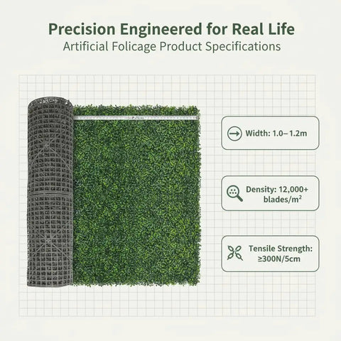 Ivy Privacy Fence Screen 40 By 120 Inch UV Resistant Faux Boxwood Roll Panels product specifications grid with roll